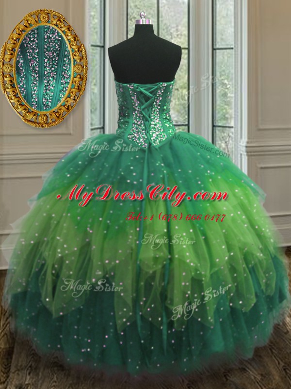 Sumptuous Three Piece Floor Length Multi-color Sweet 16 Quinceanera Dress Tulle Sleeveless Beading