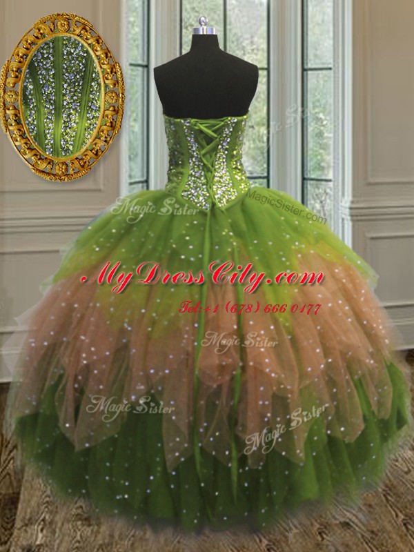 Three Piece Ball Gowns Vestidos de Quinceanera Multi-color Sweetheart Tulle Sleeveless Floor Length Lace Up