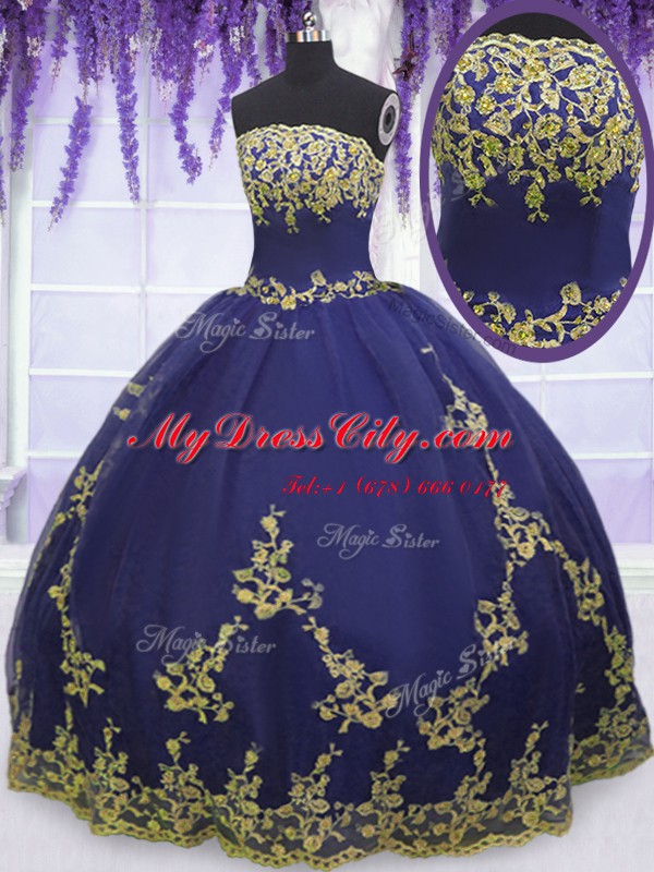 Navy Blue Sleeveless Tulle Zipper Quinceanera Dress for Military Ball and Sweet 16 and Quinceanera