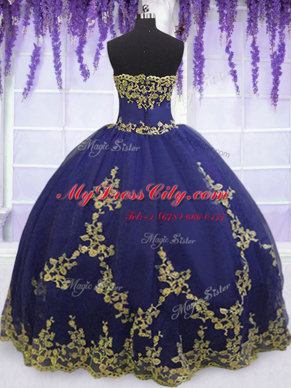 Navy Blue Sleeveless Tulle Zipper Quinceanera Dress for Military Ball and Sweet 16 and Quinceanera