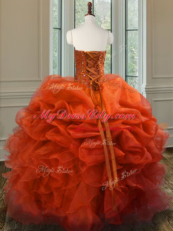 Ball Gowns Sweet 16 Quinceanera Dress Orange Red Sweetheart Organza Sleeveless Floor Length Lace Up