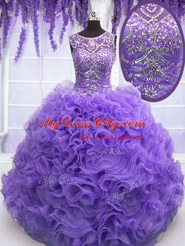 Romantic Floor Length Lavender Vestidos de Quinceanera Scoop Sleeveless Lace Up