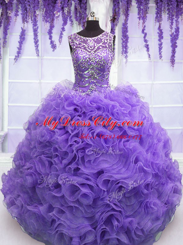 Romantic Floor Length Lavender Vestidos de Quinceanera Scoop Sleeveless Lace Up