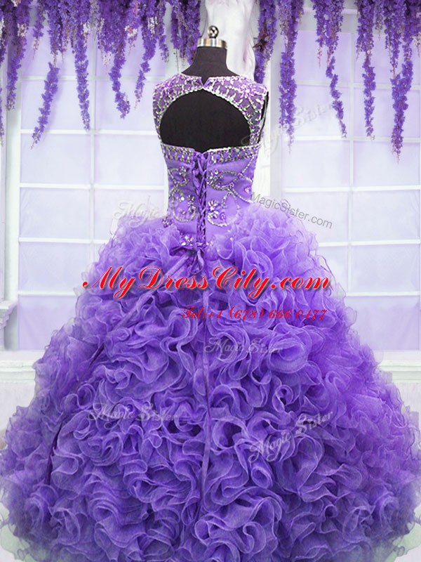 Romantic Floor Length Lavender Vestidos de Quinceanera Scoop Sleeveless Lace Up