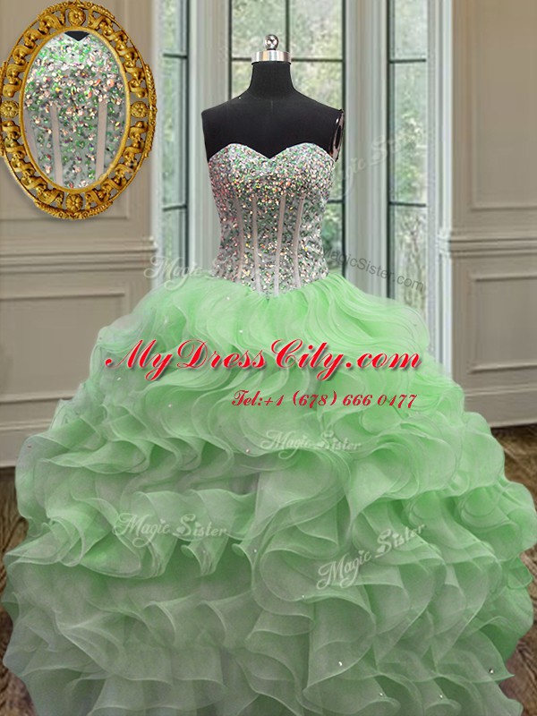 Lace Up Sweetheart Beading and Ruffles Quinceanera Dresses Organza Sleeveless