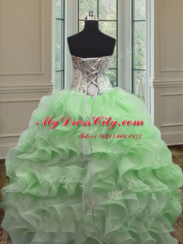 Lace Up Sweetheart Beading and Ruffles Quinceanera Dresses Organza Sleeveless