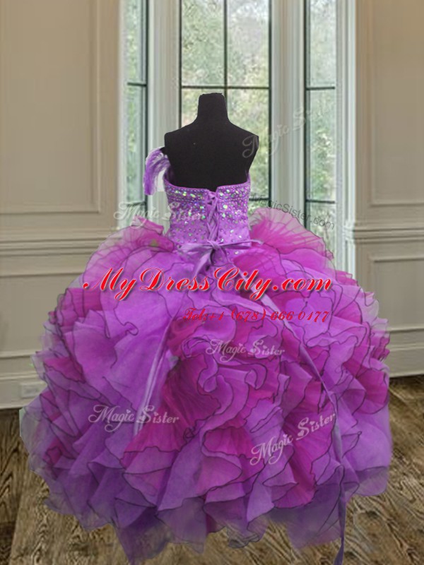 Amazing Multi-color Sleeveless Floor Length Beading and Ruffles Lace Up Ball Gown Prom Dress