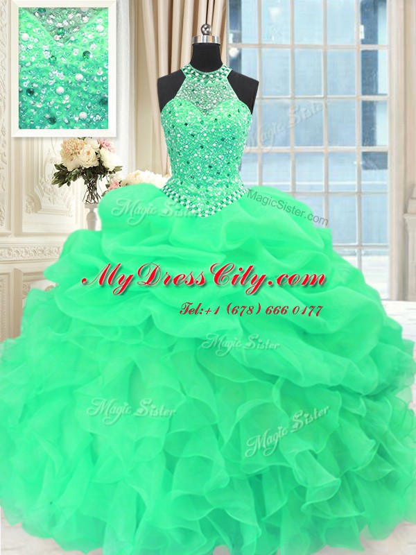 Fitting Scoop Sleeveless Beading and Pick Ups Lace Up Sweet 16 Quinceanera Dress