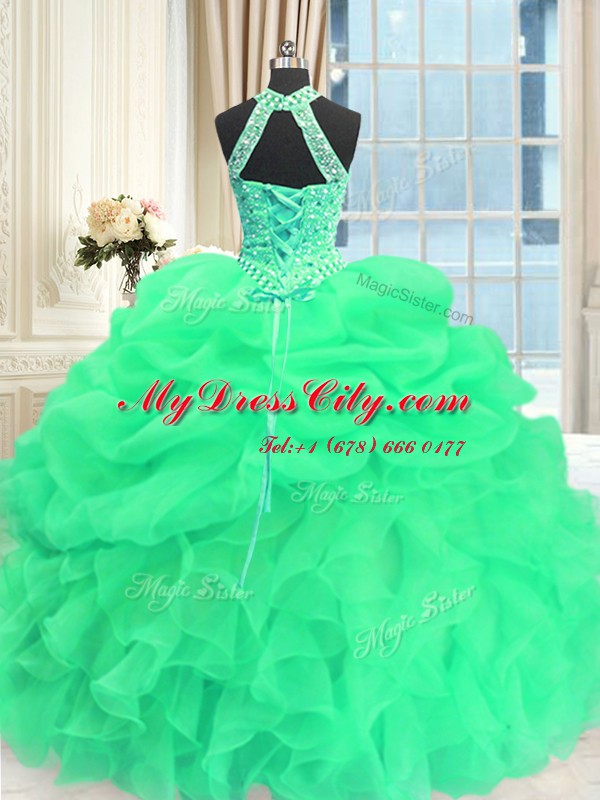 Fitting Scoop Sleeveless Beading and Pick Ups Lace Up Sweet 16 Quinceanera Dress