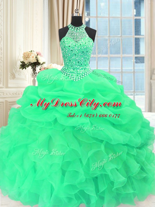 Fitting Scoop Sleeveless Beading and Pick Ups Lace Up Sweet 16 Quinceanera Dress