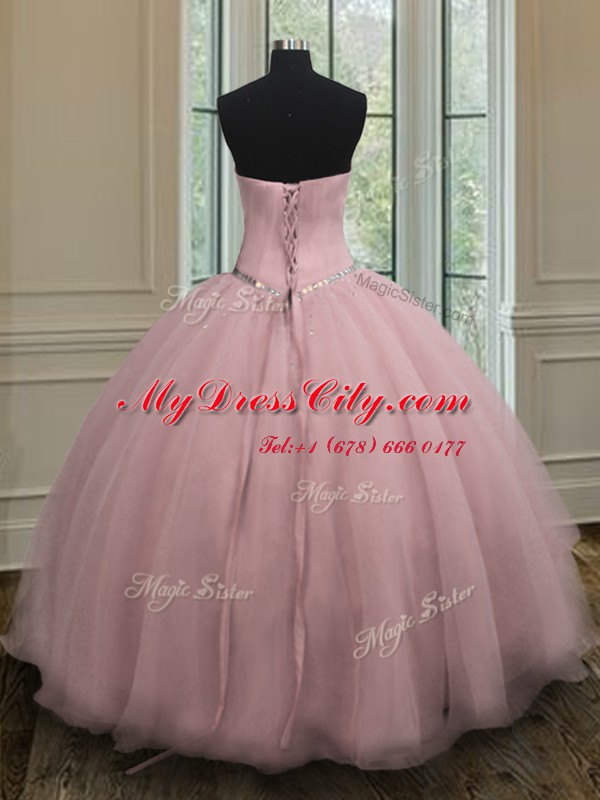 Comfortable Baby Pink Sleeveless Beading and Belt Floor Length Sweet 16 Quinceanera Dress