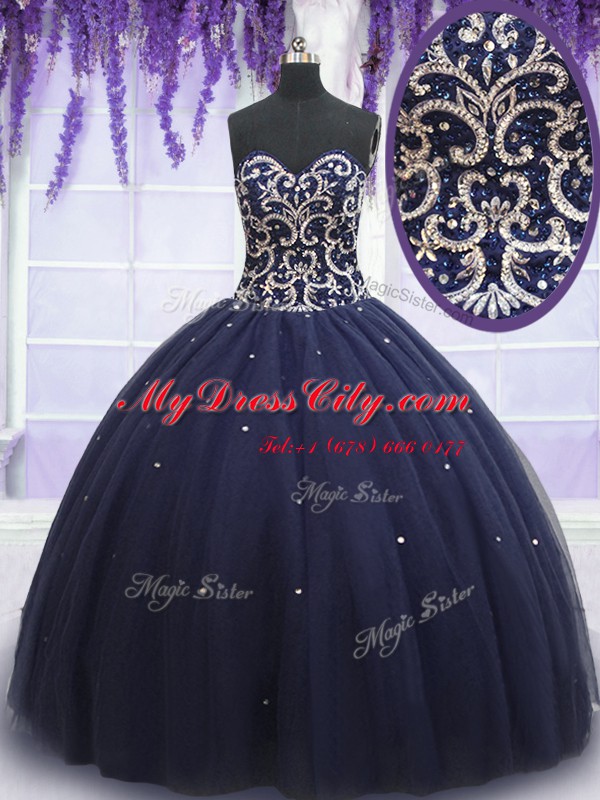 Tulle Sleeveless Floor Length Quinceanera Dress and Beading