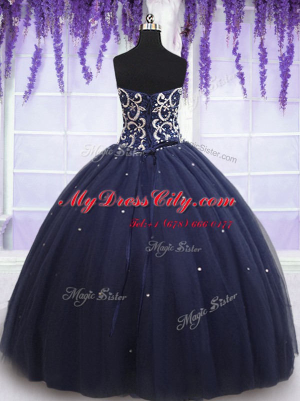 Tulle Sleeveless Floor Length Quinceanera Dress and Beading