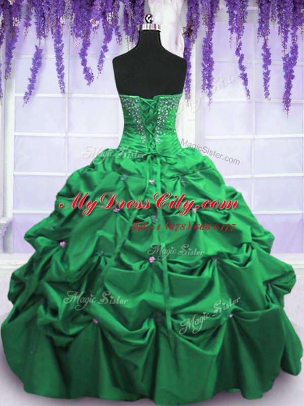 Sweet Pick Ups Ball Gowns Sweet 16 Quinceanera Dress Green Sweetheart Taffeta Sleeveless Floor Length Lace Up