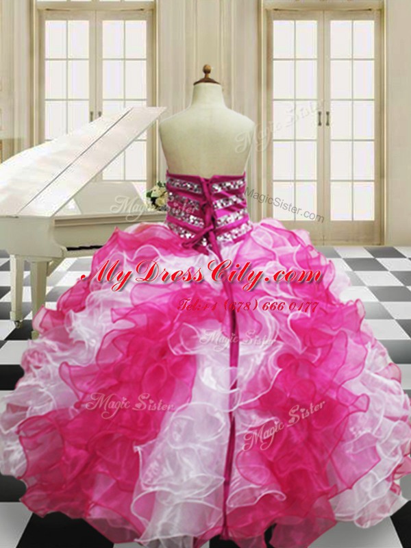 Enchanting Organza Sleeveless Floor Length Quince Ball Gowns and Beading and Ruffles