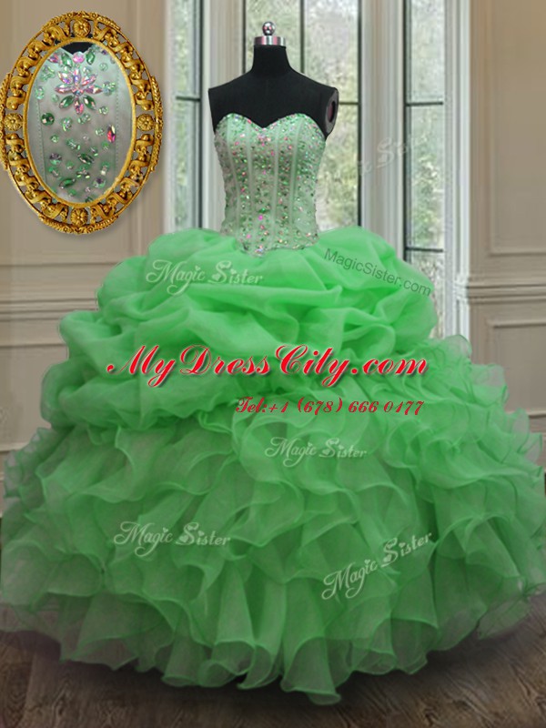 Hot Sale Floor Length Sweet 16 Quinceanera Dress Organza Sleeveless Beading and Pick Ups