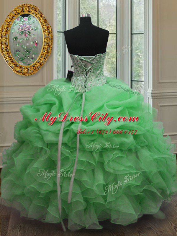 Hot Sale Floor Length Sweet 16 Quinceanera Dress Organza Sleeveless Beading and Pick Ups