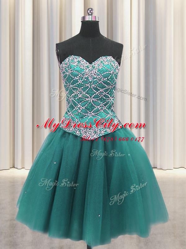 Three Piece Teal Tulle Lace Up Sweetheart Sleeveless Floor Length Sweet 16 Dresses Beading and Sequins