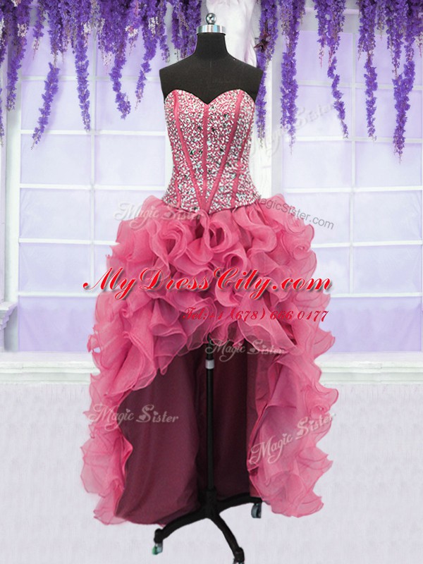 Four Piece Pink Sleeveless Ruffled Layers and Sequins Floor Length Sweet 16 Dress