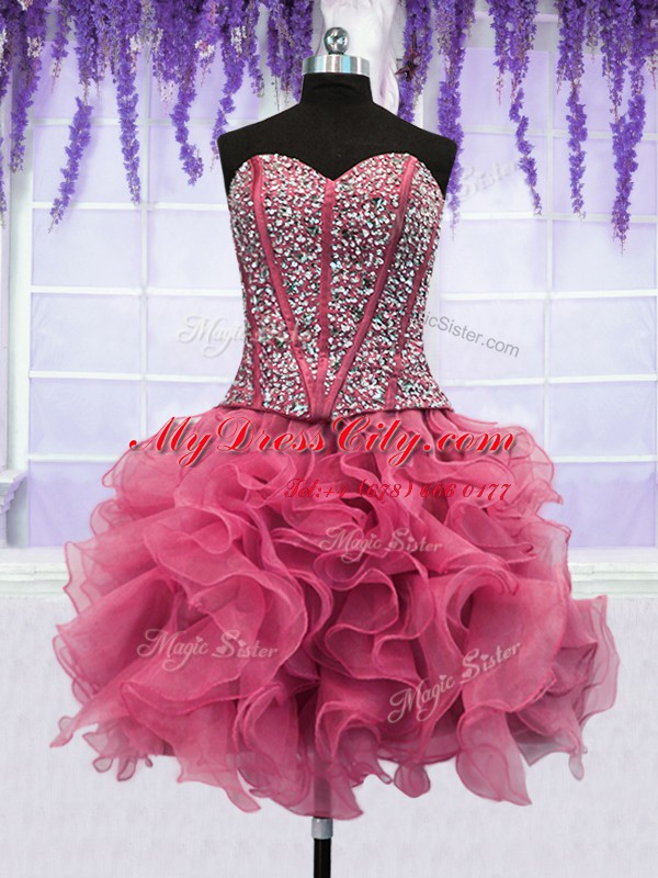 Four Piece Pink Sleeveless Ruffled Layers and Sequins Floor Length Sweet 16 Dress