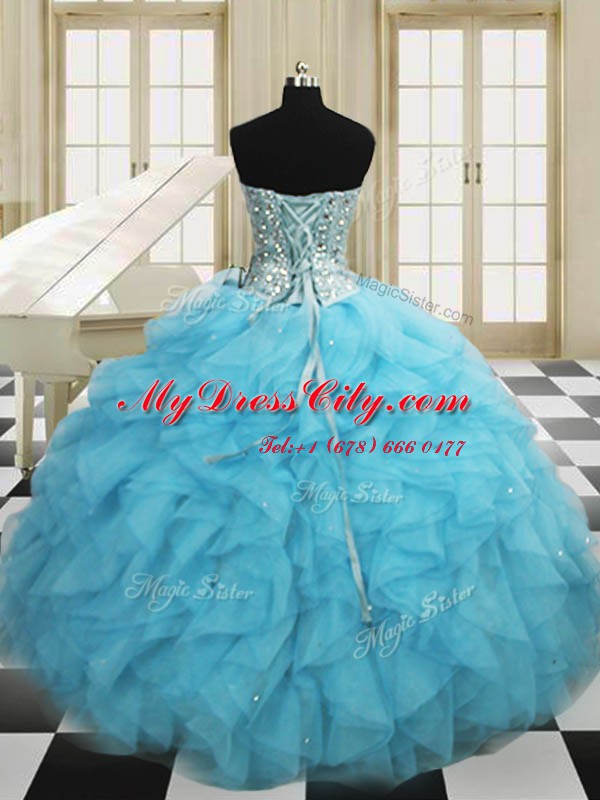 Three Piece Sweetheart Sleeveless Lace Up Sweet 16 Dresses Baby Blue Organza