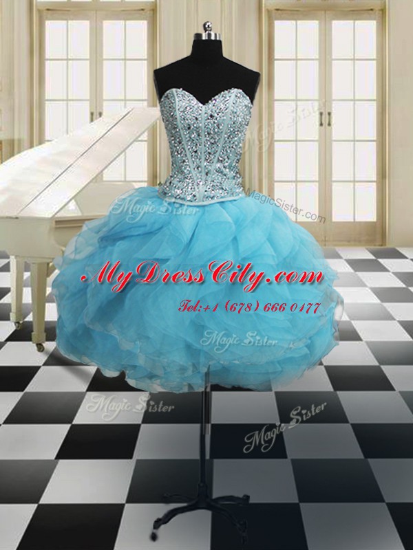 Three Piece Sweetheart Sleeveless Lace Up Sweet 16 Dresses Baby Blue Organza