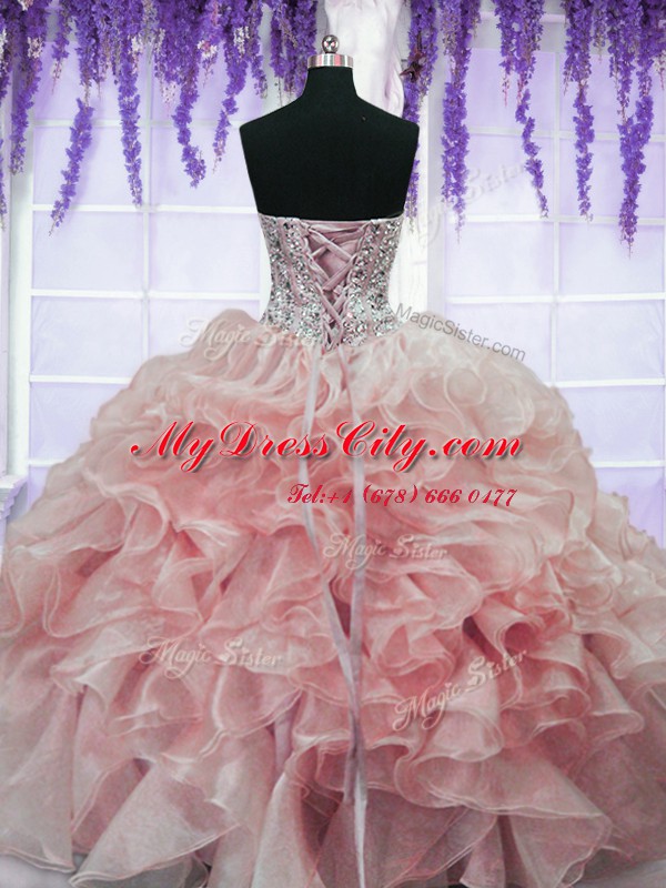 Organza Sleeveless Floor Length 15th Birthday Dress and Beading and Ruffles