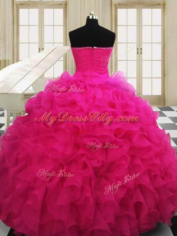 Hot Pink Sweetheart Neckline Beading Sweet 16 Dresses Sleeveless Zipper