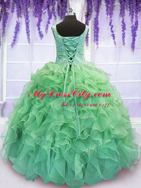 V-neck Lace Up Beading and Ruffles 15 Quinceanera Dress Sleeveless