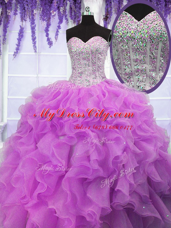 Fashionable Ruffles Quinceanera Gown Fuchsia Lace Up Sleeveless Floor Length