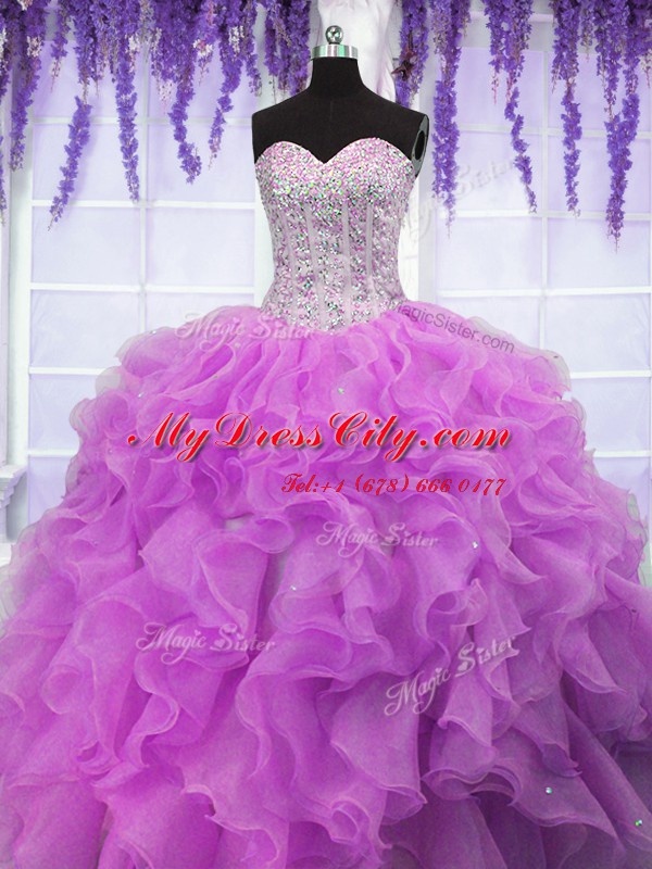 Fashionable Ruffles Quinceanera Gown Fuchsia Lace Up Sleeveless Floor Length