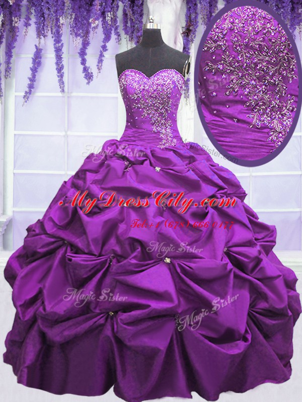 High Quality Pick Ups Purple Sleeveless Taffeta Lace Up Sweet 16 Dresses for Military Ball and Sweet 16 and Quinceanera