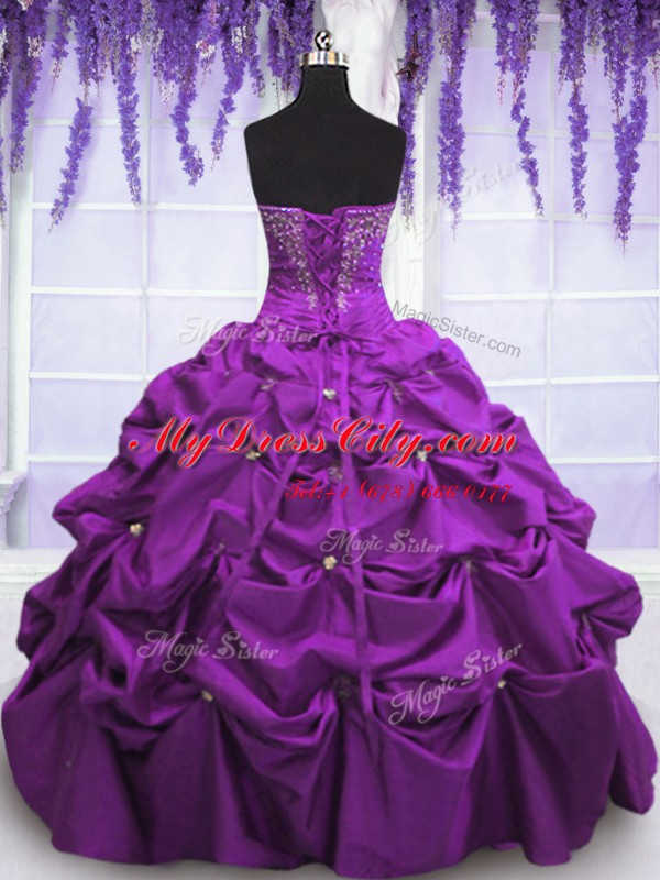 High Quality Pick Ups Purple Sleeveless Taffeta Lace Up Sweet 16 Dresses for Military Ball and Sweet 16 and Quinceanera