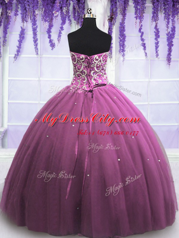 Ideal Sleeveless Lace Up Floor Length Beading Ball Gown Prom Dress