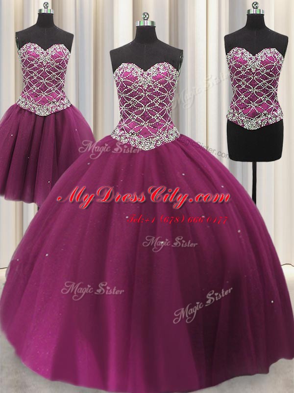 Affordable Three Piece Sleeveless Beading and Sequins Lace Up 15th Birthday Dress