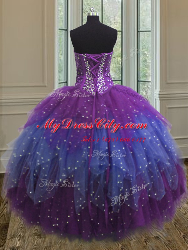 Attractive Tulle Sleeveless Floor Length Sweet 16 Dresses and Beading and Ruffles and Sequins