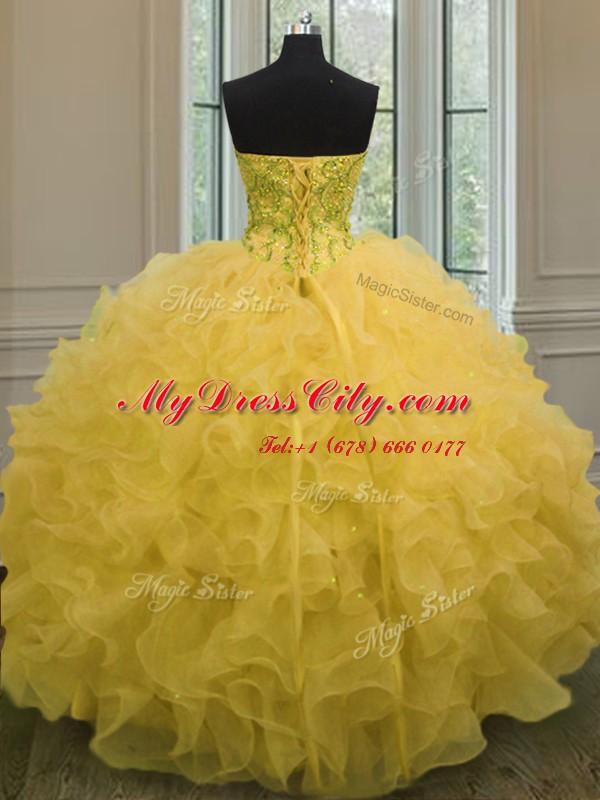 Ideal Sleeveless Beading and Ruffles Lace Up Sweet 16 Dress