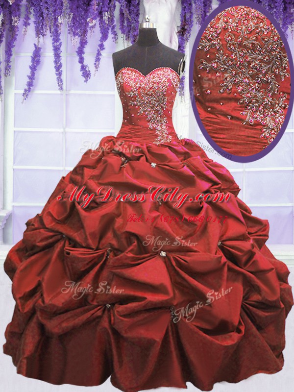 Coral Red Lace Up Quince Ball Gowns Beading and Pick Ups Sleeveless Floor Length