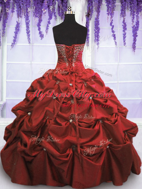 Coral Red Lace Up Quince Ball Gowns Beading and Pick Ups Sleeveless Floor Length