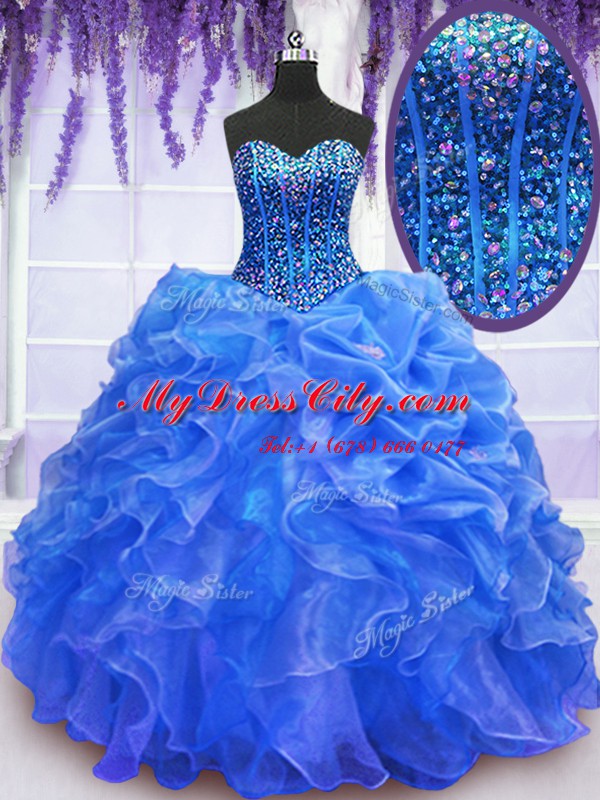 Organza Sleeveless Floor Length Quinceanera Gown and Beading and Ruffles