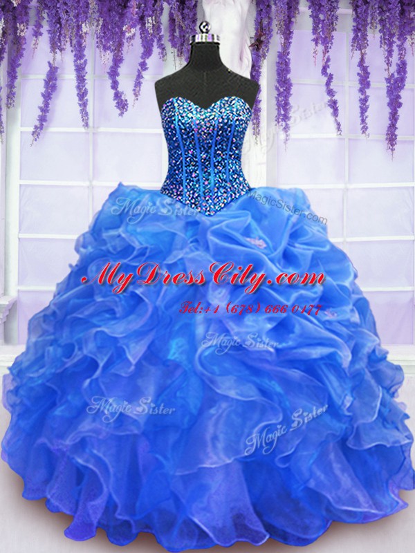 Organza Sleeveless Floor Length Quinceanera Gown and Beading and Ruffles