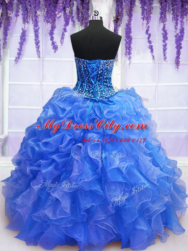 Organza Sleeveless Floor Length Quinceanera Gown and Beading and Ruffles