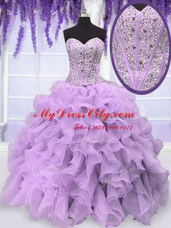 Sleeveless Beading and Ruffles Lace Up Quinceanera Gowns