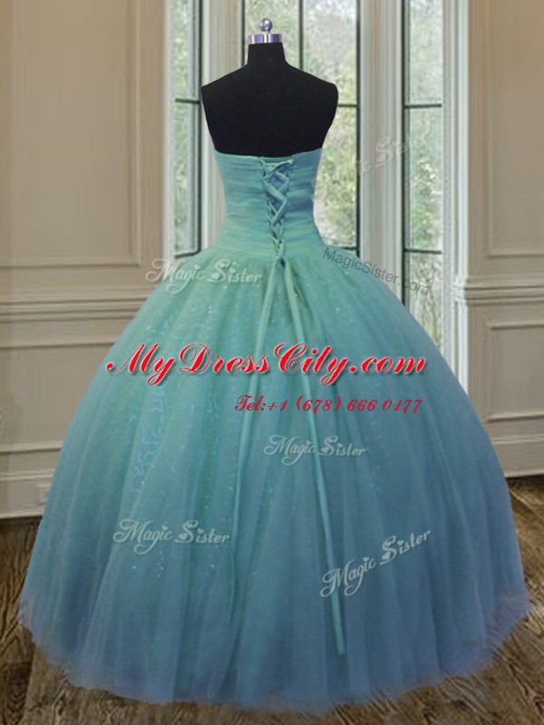 Sexy Tulle Sleeveless Floor Length Quince Ball Gowns and Beading and Ruching and Bowknot