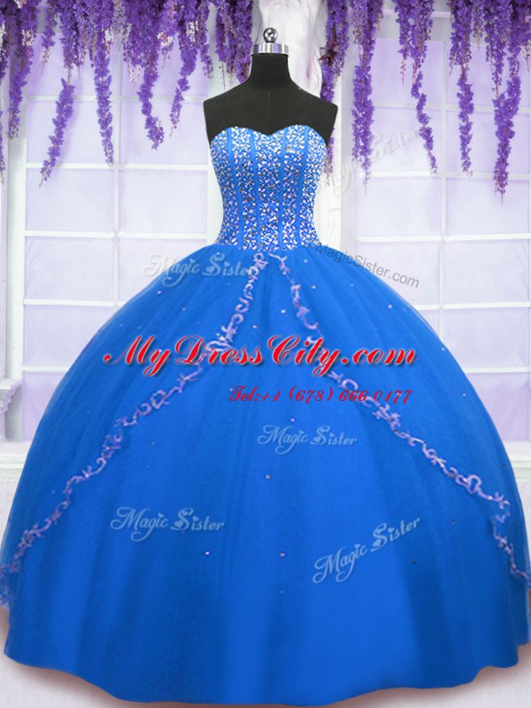 Charming Royal Blue Lace Up Quinceanera Dress Beading and Sequins Sleeveless Floor Length