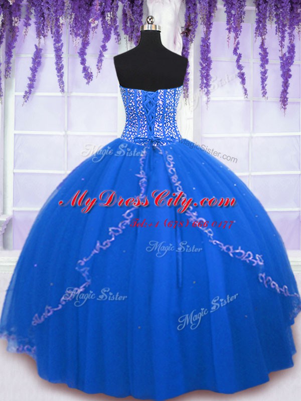 Charming Royal Blue Lace Up Quinceanera Dress Beading and Sequins Sleeveless Floor Length