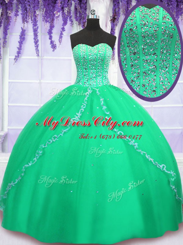 Tulle Sweetheart Sleeveless Lace Up Beading and Sequins Quinceanera Dresses in Green