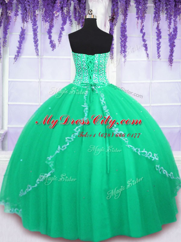 Tulle Sweetheart Sleeveless Lace Up Beading and Sequins Quinceanera Dresses in Green