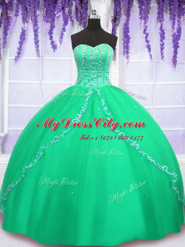 Tulle Sweetheart Sleeveless Lace Up Beading and Sequins Quinceanera Dresses in Green