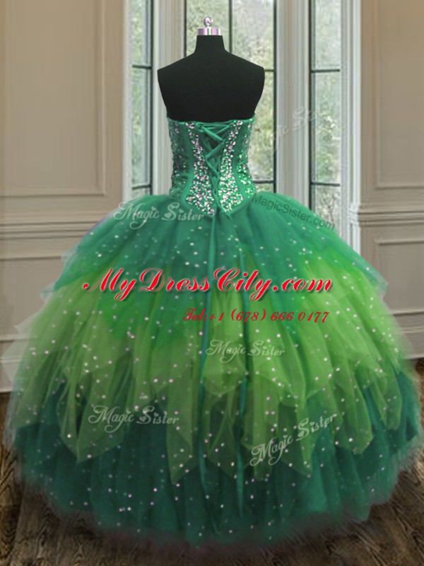 Latest Multi-color Lace Up Quince Ball Gowns Beading and Ruffles and Sequins Sleeveless Floor Length